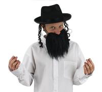 Jeu d'accessoires de Juif orthodoxe pour Adulte avec Un Chapeau Noir avec Les papillotes attachées + Une Fausse Barbe & Moustache. (X6)