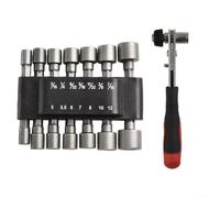 Jeu d'adaptateurs de clé à douille à cliquet en métal avec 14 tailles de douille et petit cliquet de 6,35 mm pour une utilisation avant et arrière avec différentes douilles (A)