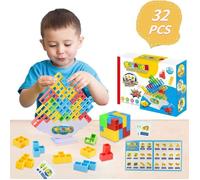Jeu d'adresse Montessori - Construction de tour - 32 pièces - Multicolore - 2-6 ans