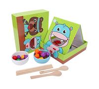 Jeu d'alimentation avec Baguettes pour Enfants, Jouet éducatif Interactif, Améliore Les Compétences de Vie et la Concentration, Ensemble de Jeu en Bois avec 2 Bols et 25 Jouets Alimentaires,