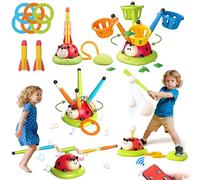 Jeu d'anneaux de lancement de poufs 5 en 1, jouets de baseball et lanceur de fusée pour enfants, télécommande intérieure et extérieure, jouets de sport pour enfants de 4 à 8 ans