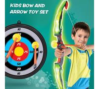 Jeu d'arc et de flèches pour enfants Jeu d'arc de tir à l'arc lumineux avec carquois 3 flèches à ventouse Jouets d'extérieur pour les enfants de 6 à 14 ans