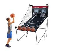 Jeu d'arcade de basket-ball pliable double shot avec affichage électronique des points & 4 balles & pompe à air intégrée & 8 modes de jeu, appareil de jeu familial pour enfants et adultes