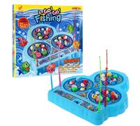 Jeu d'arcade de pêche pour enfants à partir de 3 ans, bleu + 21 poissons colorés + 4 cannes à pêche + plateau avec 3 lacs