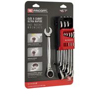 Jeu de 10 clés mixtes à cliquet rapides FACOM 467BR.JP10PB 8 à 19 mm