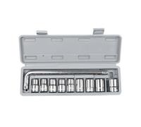 Jeu de 10 douilles 1/2" 8-21 mm pour réparation automobile - Kit de combinaison de douilles mécaniques avec boîte de rangement grise