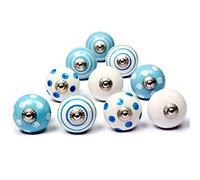Jeu de 10 poignées en céramique noir et bleu, peint à la main. Tireurs à la main pour armoires, tiroirs et confortables. Poignées classiques de 40 mm de diamètre.