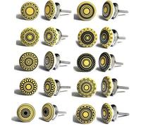 Jeu de 10 pomos de céramique jaune moutarde avec différentes formes, peint à la main. Tireurs à la main pour armoires, tiroirs et confortables. Poignées de céramique classiques de 40 mm de diamètre