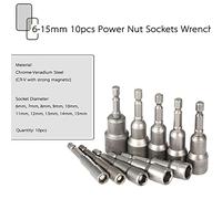 Jeu de 10 tourne-écrous magnétiques - Embouts de clé à douille métrique de 6 à 15 mm - Tige hexagonale de 1/4 pouce - Longueur de 65 mm - Acier au chrome vanadium traité