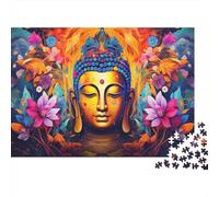 Jeu de 1000 pièces d'art Floral Bouddhiste pour Adultes Tête de Bouddha colorée Un défi éducatif et Stimulant (38 x 26 cm)