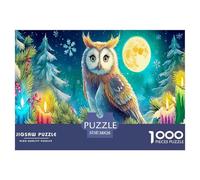 Jeu de 1000pcs pour Adultes et Femmes Hibou dans Un décor de Lune enneigée, Jeu Familial Amusant et Stimulant, idéal comme Cadeau (38x26 cm/1000pcs).