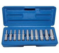 Jeu de 11 douilles longues en acier chrome-vanadium 1/4" 4-13 mm Avec boîte en plastique robuste