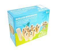 BLUE SKY - 12 Quilles Nordiques - Jeu d'Adresse et de Plein Air - 049712 - Beige - Bois - 15 cm - Jouet Enfant - À Partir de 6 Ans