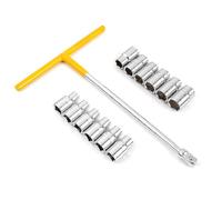 Jeu de 13 douilles avec 1 clé à douille en T et 12 douilles - Kit d'outils de mécanicien pour réparation automobile et ménage - Jeu de douilles métriques 1/2" avec poignée en T