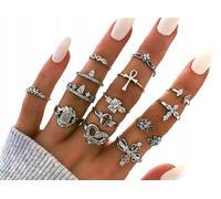 Jeu de 14 anneaux Punk en métal, style argent antique, largeur 16-18 mm