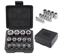 Jeu de 14 douilles Torx extérieures : WANDGU 1/2", 1/4", 3/8" Jeu de douilles E4, E5, E6, E7, E8, E10, E11, E12, E14, E16, E18, E20, E22, E24 avec boîte de rangement, noir