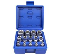 Jeu de 14 Douilles Torx Exteriores 1/4" 3/8" 1/2", Coffret Douilles Torx Femelle E4, E5, E6, E7, E8, E10, E11, E12, E14, E16, E18, E20, E22, E24 (Bleu)