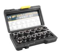 Jeu de 14 extracteurs d'écrous, clés à douille en spirale, extracteur d'écrous de roue avec adaptateur hexagonal, extracteur de vis d'écrous et de vis endommagés rouillés (6,35-19 mm)