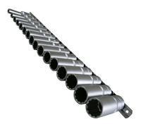 Jeu de 16 Douilles Longues à 12 Pans, Clé à Douille en Acier Chrome-Vanadium pour Écrou à Denture Multiple 8-24 mm