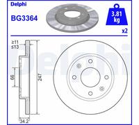 Delphi Disque de frein BG3364 avant plein – Jeu de 2