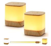 Jeu de 2 lampes LED pour table de chevet, lampe de table tactile réglable, rechargeable par USB, lampe de nuit sans fil avec 3 températures de couleur, veilleuse LED pour bébé, veine de bois