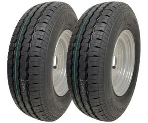 Jeu de 2 roues complètes pour remorques à grande vitesse, pneus radiaux Wanda Wr068 sans chambre à air 145r10 + 4 goujons 100 mm Pcd, charge maximale 430 kg chacun à 65 Psi, diamètre 492, largeur 147