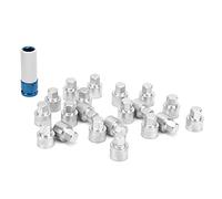 Jeu de 20 Clés d'écrou de Roue CR-MO, Outil de Démontage de Goujons avec Douille de 17 Mm et Boîte à Outils, Clés de Verrouillage Antivol pour l'entretien et la sécurité des Pneus de