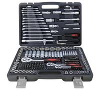 Jeu de 216 douilles 1/4", 1/2" et 3/8", jeu d'outils métriques, jeu de clés à cliquet à dégagement rapide avec tiges flexibles, jeu d'outils de clé avec étui de rangement pour le bricolage, la répa