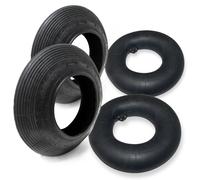 Wiltec Lot de 2x Pneus & 2x Chambres à air 4.00-8 pour Roues de brouette - avec Valve droite TR13 - capacité de charge max. 160 kg - Chariot Jardinage Jardin Gazon