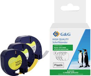jeu de 3 G&G TD-RL-D-91201/2/8-3P compatible remplace DYMO 91241 Couleur de ruban: blanc, jaune, argent Couleur de police: noir