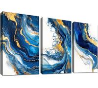 Jeu de 3 toiles sur cadre en bois 120x60 cm or et bleu marine