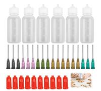 Jeu de 36 Flacon Aiguille Multi-Usages, 6 Flacons Seringues de 30 ml avec 30 Pointes D'aiguilles pour Travaux Manuels, Quilling, Peinture et Projets Créatifs