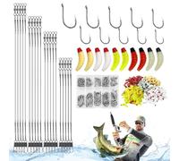 Jeu de 370 Leurre Peche Carnassier 250 Leurre Souple PVC (5 Coloris) 100 Hamecon Peche Acier Carbone (3-12#) avec Boîte 20 Bas de Ligne Carnassier Acier (15/20/25/30 cm) Leurres pour Nuit/Pêche Fond