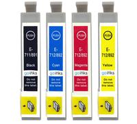 Jeu de 4 cartouches d'encre Go Inks compatibles pour Epson Stylus - Noir, Cyan, Magenta, Jaune, remplace T0711-T0715