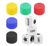 Jeu de 4 dices et 50 jetons de couleur, jeu de dice au centre gauche et droit, accessoires de jeu de planche, jeu de dice, parfait pour le divertissement, les fêtes à la maison