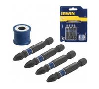 Irwin jeu de 4 embouts de vissage - ph2 x 2 + pz2 x 2 + porte-vis magnetique
