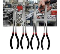 Jeu de 4 Pinces à Bec Long: Pince à Bec Droit 280 mm, pince à angle de 45°, 90° et Circulaire pour l'industrie, la Construction, l'ingénierie Mécanique, l'automobile