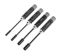 Jeu de 4 tournevis à douilles hexagonales en métal - Pour tourne-écrous de précision pour véhicules télécommandés, drones et maquettes - Tailles 4,0/5,5/7,0/8,0 mm, poignées noires-bleues (noir)