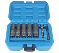 Jeu de 5 clés à douille profonde avec dents en spirale pour extraction d'écrous et boulons arrondis/endommagés, entraînement 3/8", pour acier Cr-Mo, avec extrait de 10 mm à 16 mm