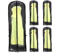 [Jeu de 5] Housse de Protection Respirante pour Vêtements, Robes de Mariée avec 180 cm Longueur, Fermeture à glissière, pour Robes de soirée, Robes Manteaux, Deux Poches, Noir KXB101 Black-5x