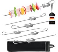 Jeu de 6 brochettes bremermann, poussoir intégré, en acier inoxydable, avec sac