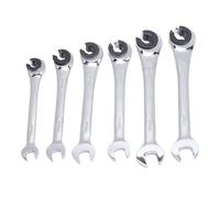 Jeu de 6 clés à cliquet ouvertes et écrous évasés pour conduites de carburant, freins et climatisation 10 mm, 12 mm, 13 mm, 14 mm, 15 mm, 17 mm