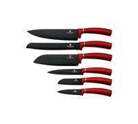 Berlinger Haus Burgundy Jeu de 6 Couteaux de Cuisine Professionnels Lame en Acier Inoxydable, Revêtement Antiadhésif, Couteau de Chef, Cuisson, Pain, Santoku, Manche Ergonomique Design Metallic Line BH-2542