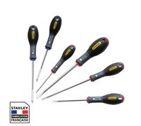 STANLEY 0-65-428 Jeu de 6 Tournevis Parallèle/Évasé/Pozidriv Gamme FATMAX - Fabriqués En France - Lame en Acier - Sablage de L'Empreinte - Poignée Soft Grip - Quasi Incassable - Anticorrosion