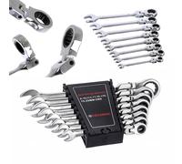 Jeu de 8 clés à œil plat, 8-22 mm, CrV avec cliquet et articulation