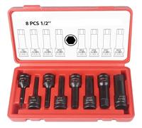 Jeu de 8 embouts Allen hexagonaux à Impact ou douilles Torx cannelure triple carrée XZN, entraînement 1/2 pouces(8PC Hex Allen Bit)