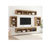 vidaXL Unités murales TV – Meuble télévision LED en bois d'ingénierie – 8 pièces