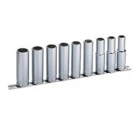 Jeu de 9 douilles longues 1/2'' sur rack de rangement SLJ-9R - 12 à 21 mm SAM OUTILLAGE