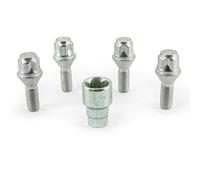 Jeu de antivol de roue H&R M12x1.50x26mm conique - 4 boulons antivol de roues avec adaptateur, Argent