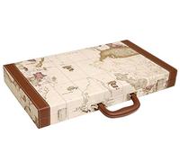 Jeu de Backgammon avec Carte du Monde 46 x 53 cm Blanc - Coffret Complet